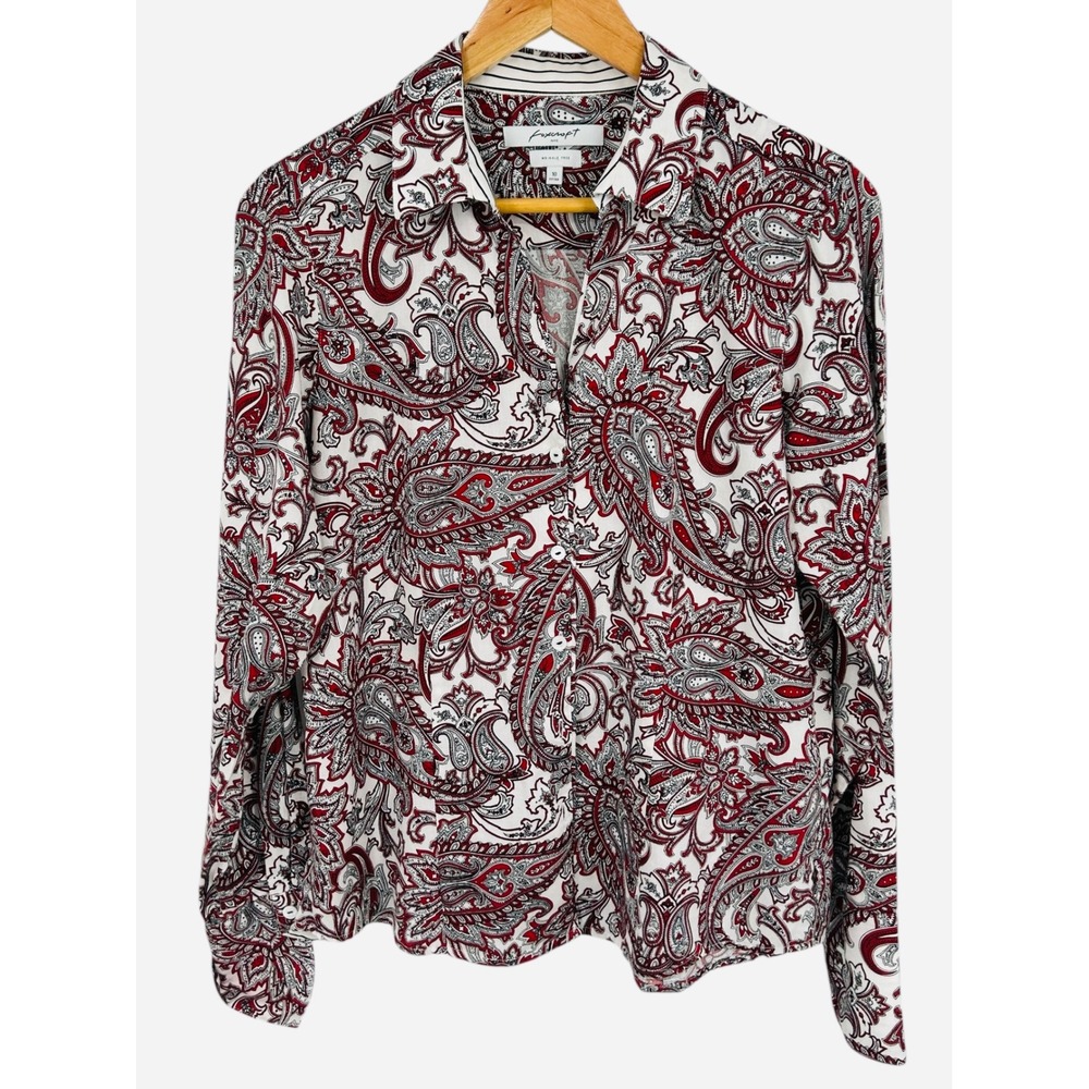 Foxcroft NYC Womens Size 10 Fitted Wrinkle Free Paisley‎ Print Button Up Shirt